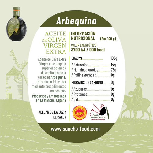 Aceite de oliva Virgen Extra DOP variedad Arbequina Caja 4 botellas Cristal