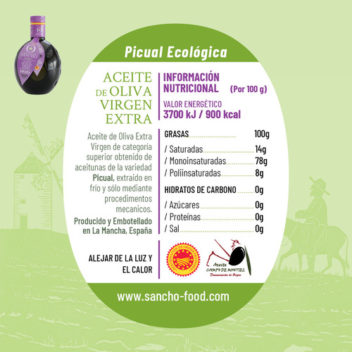 Aceite de Oliva Virgen Extra DOP variedad Picual Ecológica Cristal