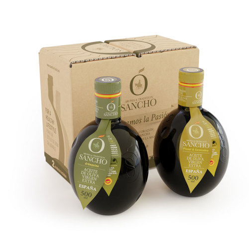 Aceite de Oliva Virgen Extra DOP combo cristal: Arbequina + Picual y Cornicabra